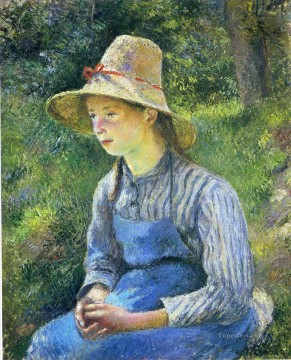 Camille Pissarro Painting - Joven campesina con sombrero 1881 Camille Pissarro